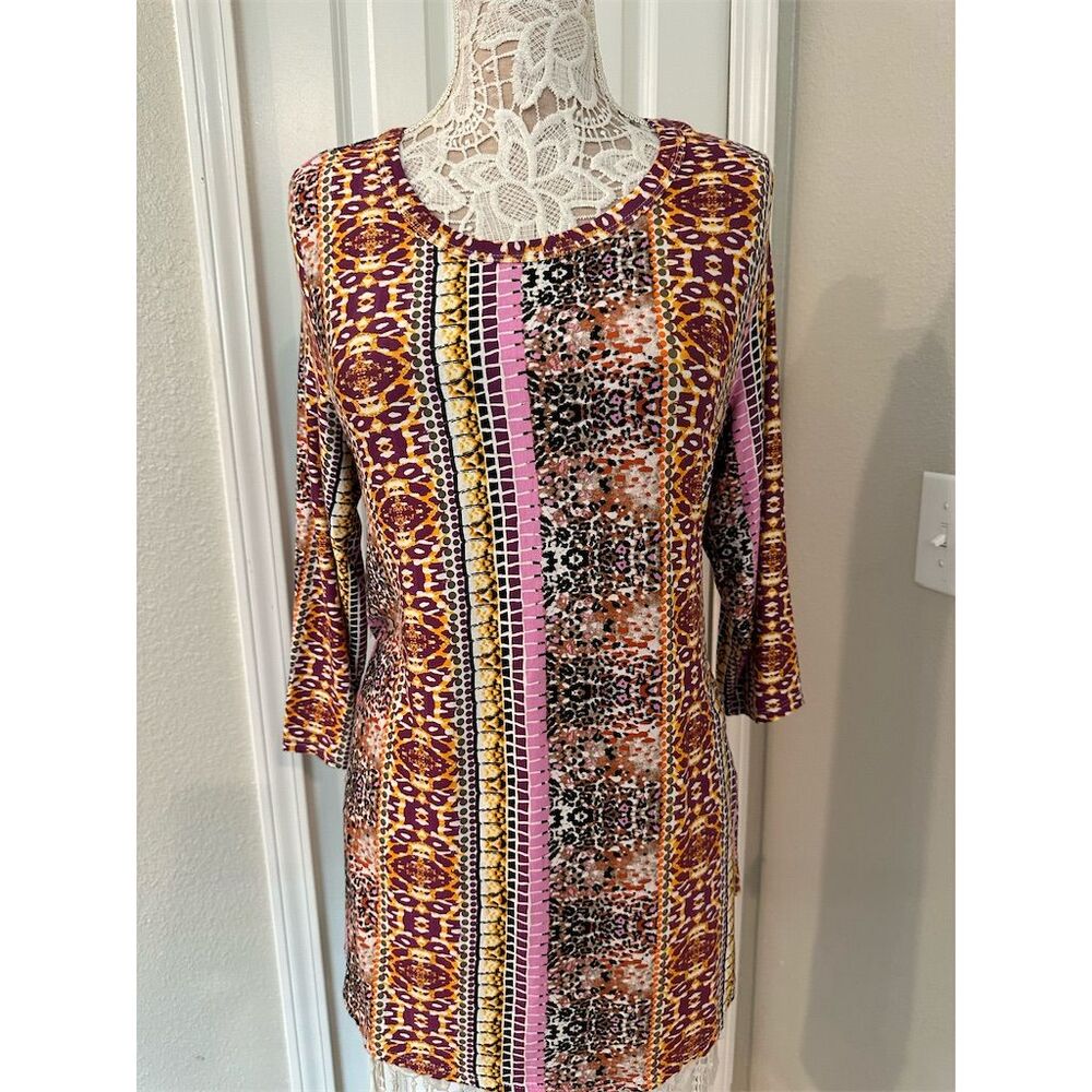 Kim & Cami Women's 1X Multicolor Tunic Dress Knee Length Plus Casual